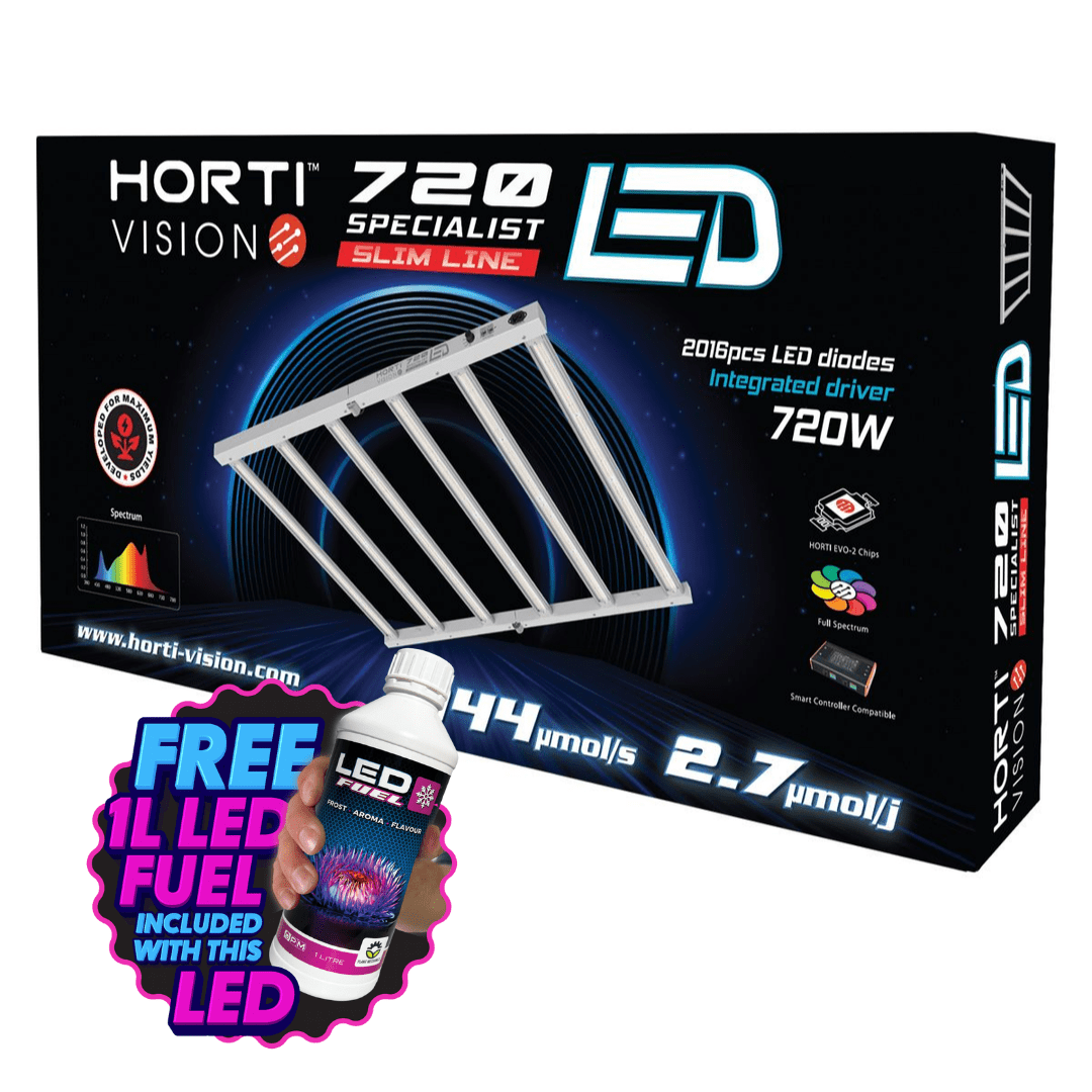 Hortivision Hydroponic Supplies > Lighting > LED Lights Specialist 720w (Free 1L LED Fuel) Hortivision 720w Specialist Slim Line LED - Full Spectrum & Dimmable