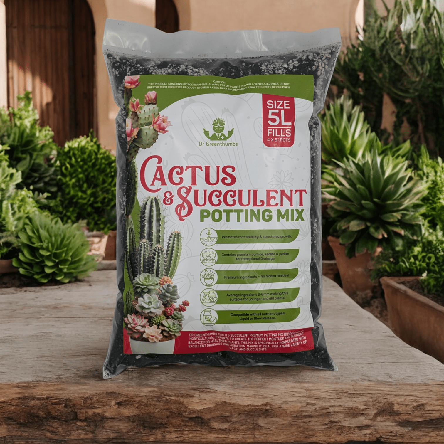 Dr Greenthumbs Organic Gardening > Potting Soil & Growing Media Cactus & Succulent Potting Mix - 5L