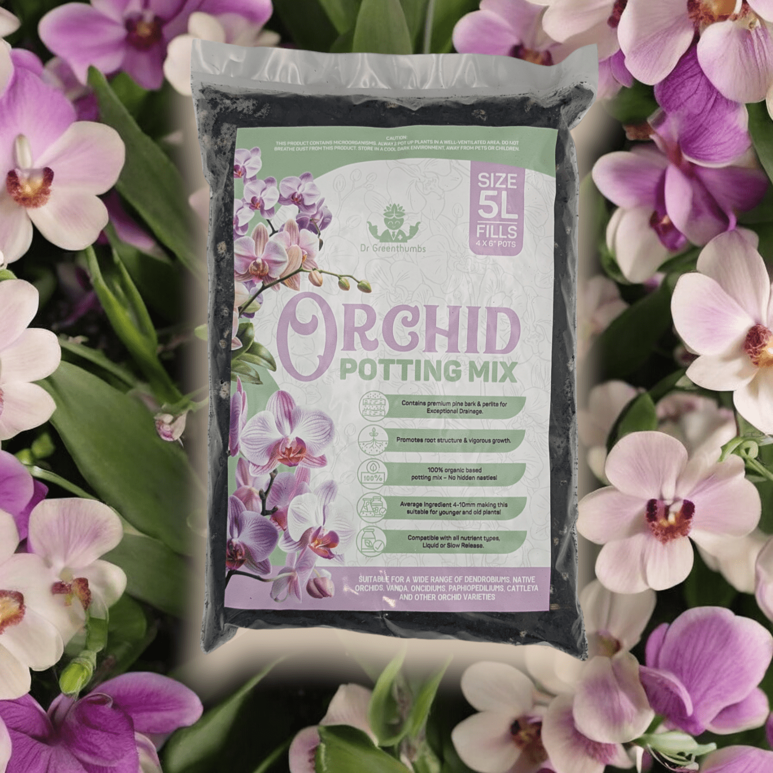 Dr Greenthumbs Organic Gardening > Potting Soil & Growing Media Orchid Potting Mix - 5L